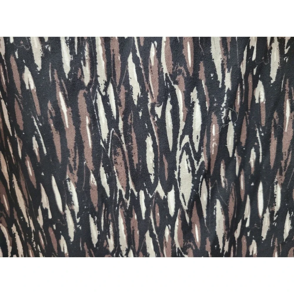 Tory Burch Silk Ruffle V-Neck Blouse 3/4 Sleeve Abstract Print Black Brown Sz 8